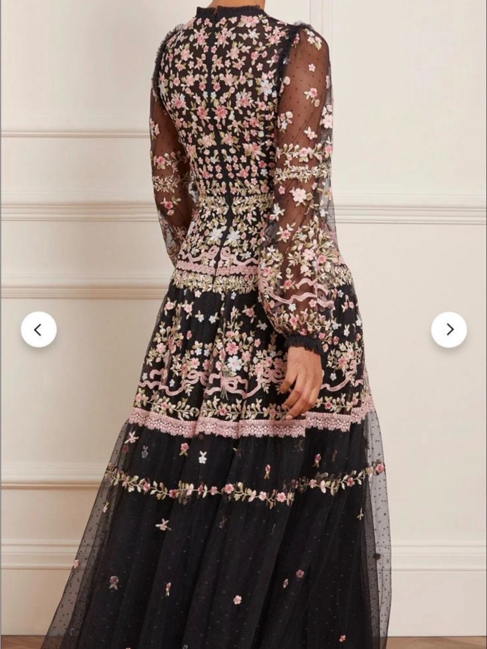 Needle & Thread Black Maxi Dress with Pink and Cream Floral Embroidery - Picture 3 of 4